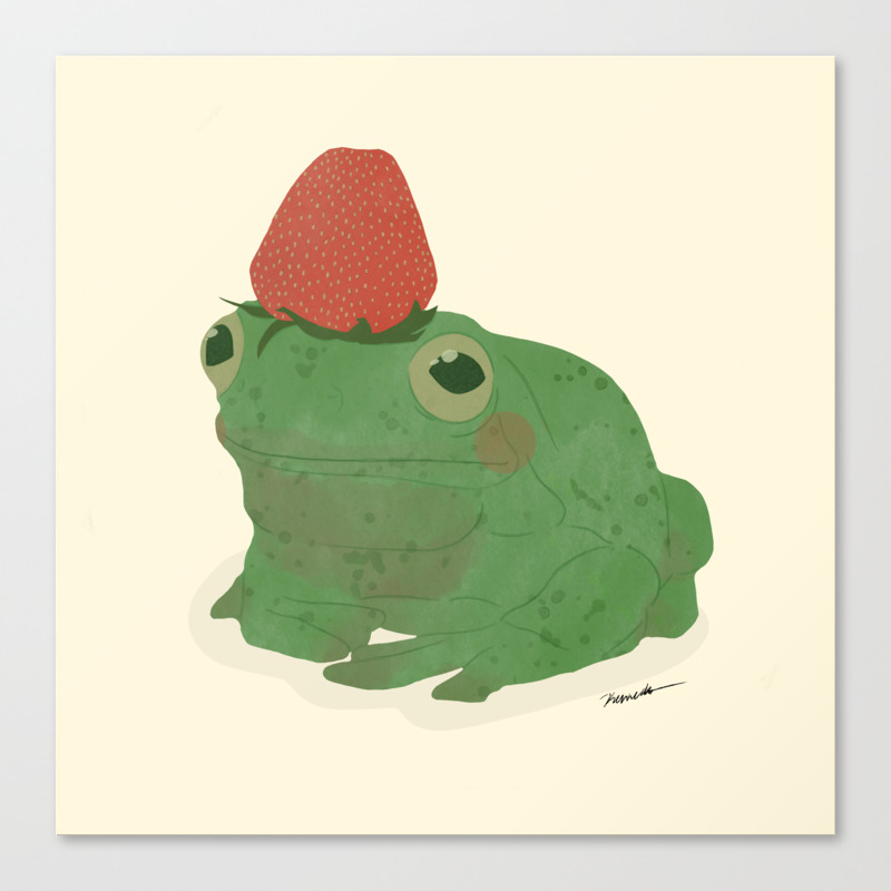 Cute frog with a strawberry on its head