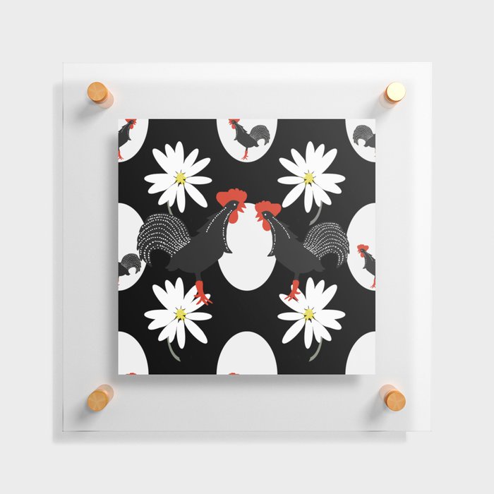 Black Roosters And White Flowers Retro Mood #decor #society6 #buyart Floating Acrylic Print
