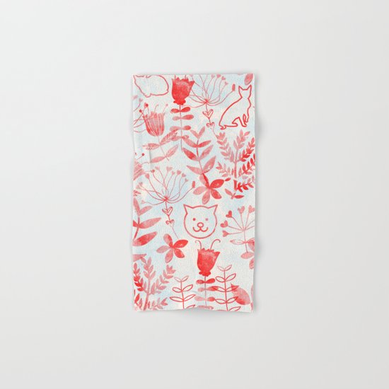 Watercolor Floral & Cat Hand & Bath Towel