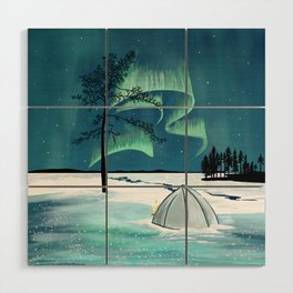 Camping under the northern lights Wood Wall Art