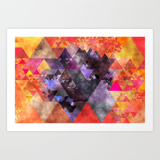 Abstract fire red yellow blue Triangle pattern- Watercolor Illustration Art Print
