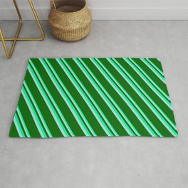[ Thumbnail: Green, Powder Blue & Dark Green Colored Lines Pattern Rug ]