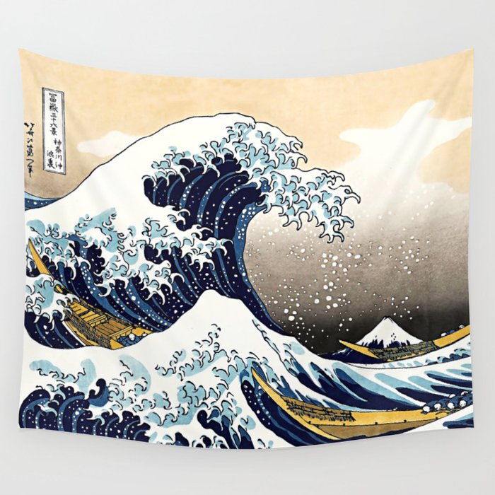 The Great Wave off Kanagawa - Katsushika Hokusai (Japan,1760-1849) - Date 1831 - Ukiyo-e - Series: Thirty-six views of Mount Fuji - Genre: marina - Woodcut - Digitally Enhanced Version - Wall Tapestry