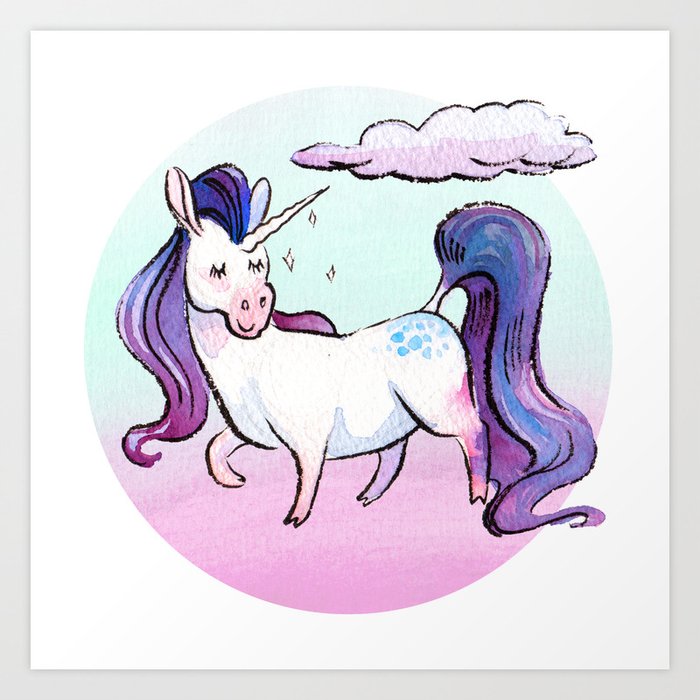 Chubby Unicorn Violet Art Print By Ladyfawn Society6