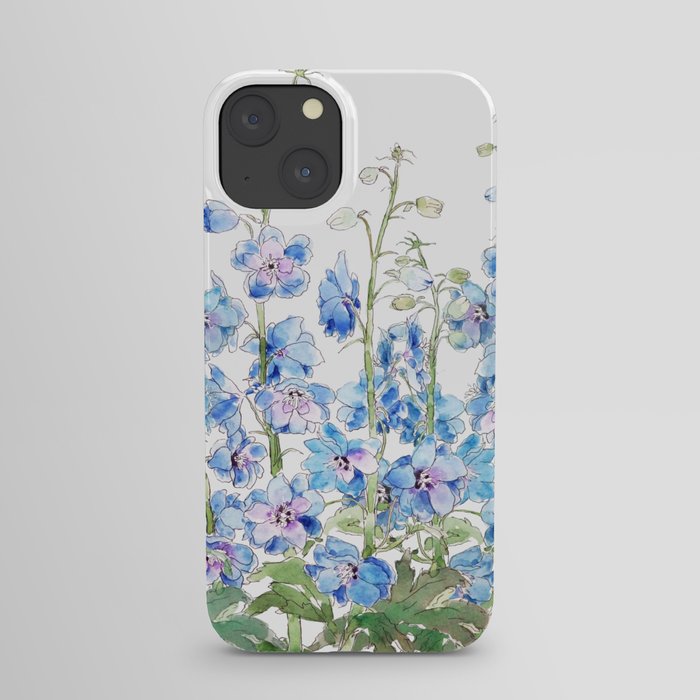 blue and purple larkspur field watercolor iPhone Case