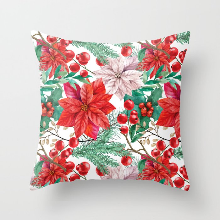 Christmas Star Poinsettia Collection Throw Pillow
