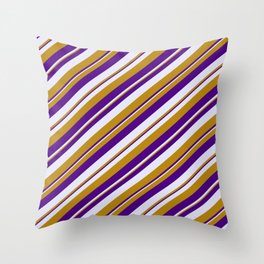 [ Thumbnail: Dark Goldenrod, Indigo, and Lavender Colored Lined Pattern Throw Pillow ]