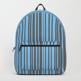 [ Thumbnail: Dim Gray and Light Sky Blue Colored Striped/Lined Pattern Backpack ]