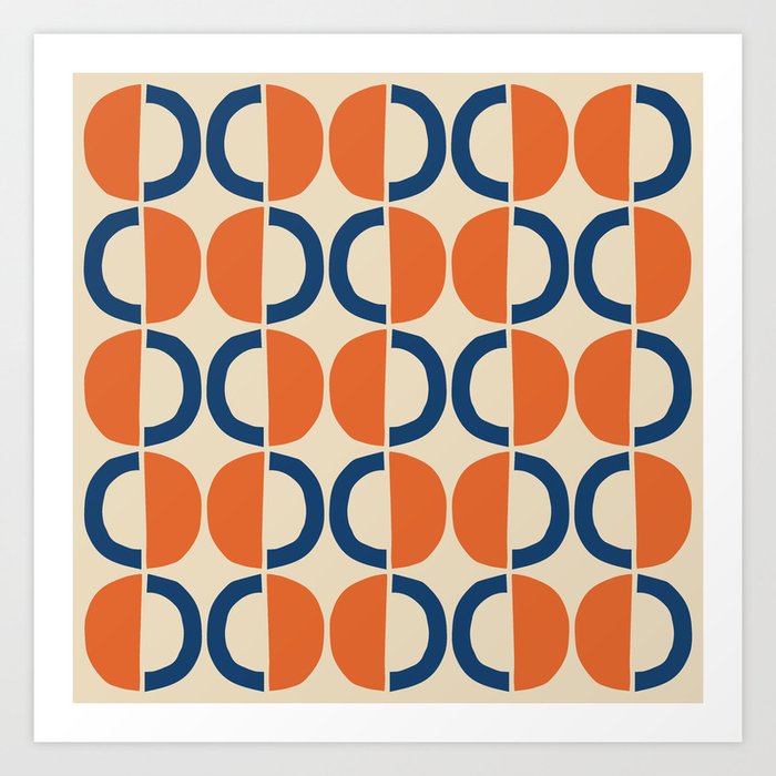 Mid Century Modern Scandinavian Pattern 534 Beige Blue and Orange Art Print
