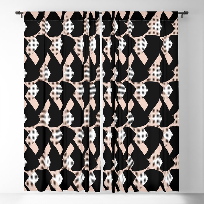 Weave me alone // pink, black + polka dot knit camo pattern Blackout Curtain