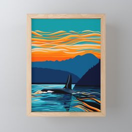 Orca into the Fire Sky Framed Mini Art Print
