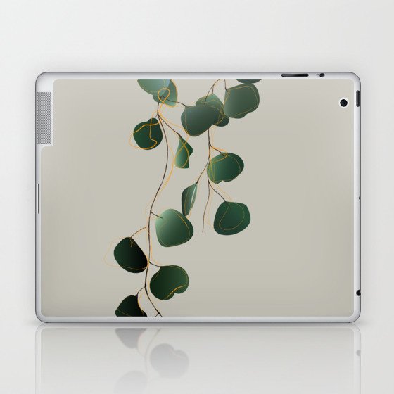 Minimalistic Floral Eucalyptus Art Design Green and Orange Laptop & iPad Skin