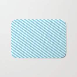[ Thumbnail: Light Cyan and Sky Blue Colored Lined Pattern Bath Mat ]