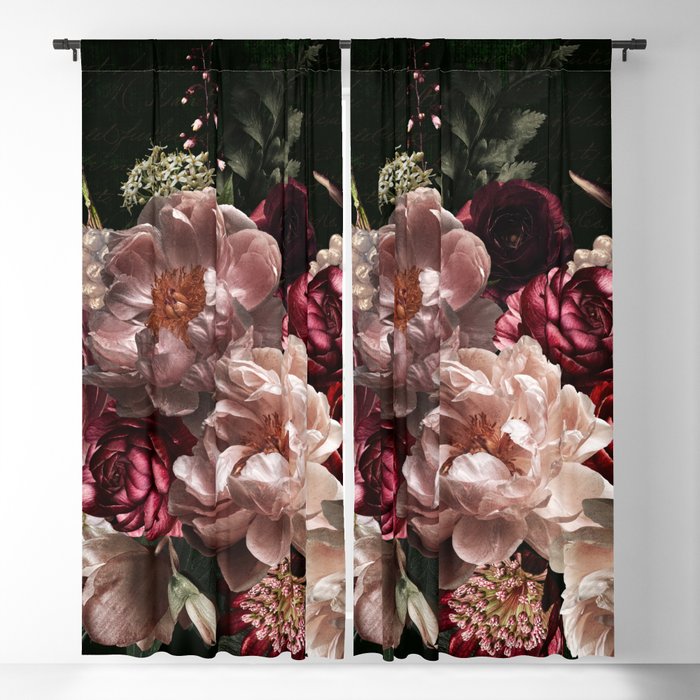 Deepest Night Flower Bouquet  Blackout Curtain