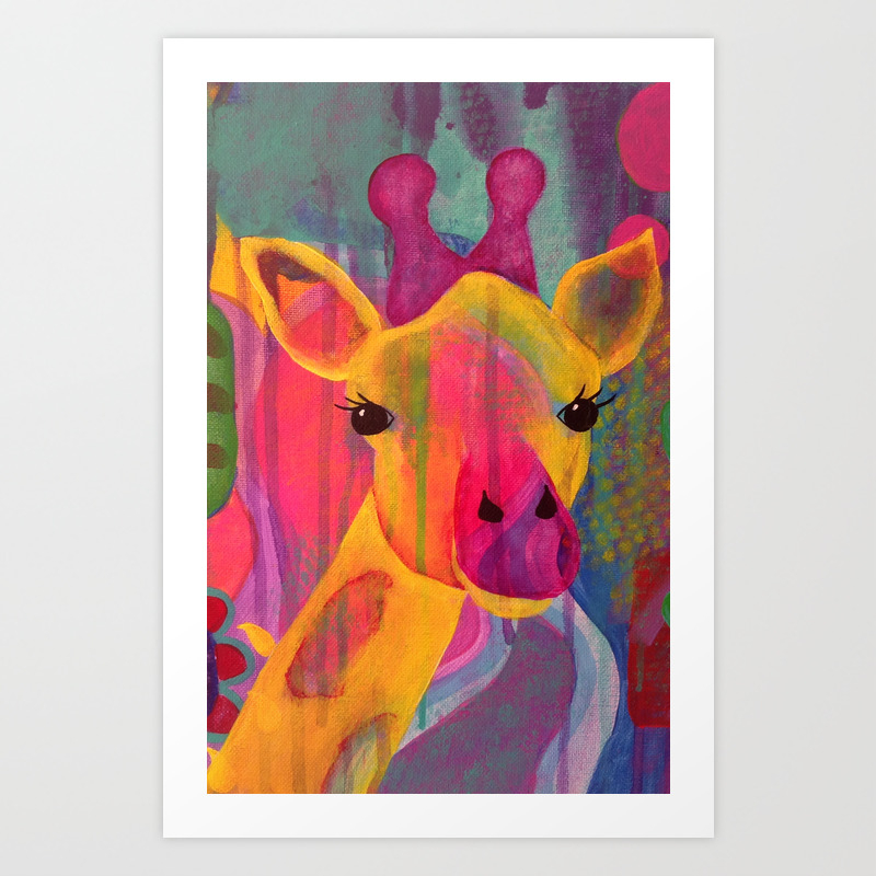 Giraffe Jewel Tone Colors Abstract Art Print By