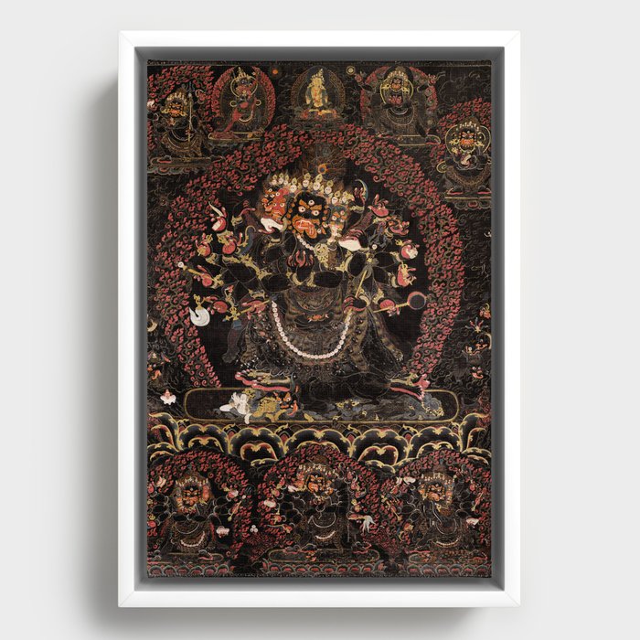 Mahakala Four Face Sixteen Hands Buddhist Protector 1500s Framed Canvas