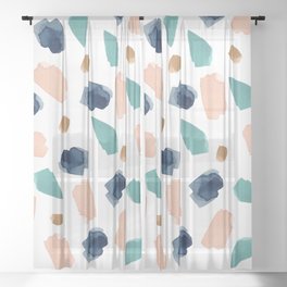 Terrazzo (turquoise, navy, pink & gold) Sheer Curtain