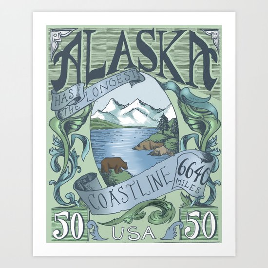 Alaska Vintage Postage Stamp Art Print