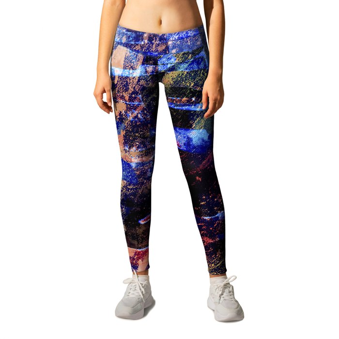 African Dye - Colorful Ink Paint Abstract Ethnic Tribal Art Dark Navy Blue Leggings