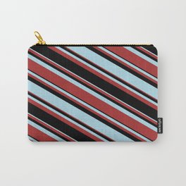 [ Thumbnail: Light Blue, Brown, and Black Colored Stripes/Lines Pattern Carry-All Pouch ]