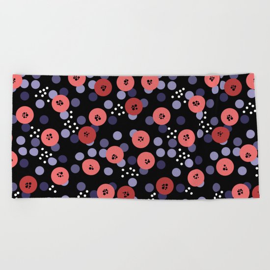 Polka dot 5 .Salmon on a black background . Beach Towel