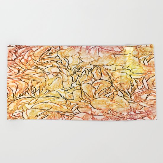 Orange Painterly Floral Abstract Beach Towel