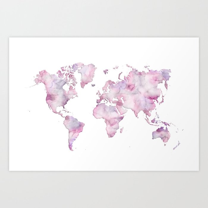 Watercolor world map world map wall art world map poster pink world map watercolor wallpaper large world map watercolor map purple map