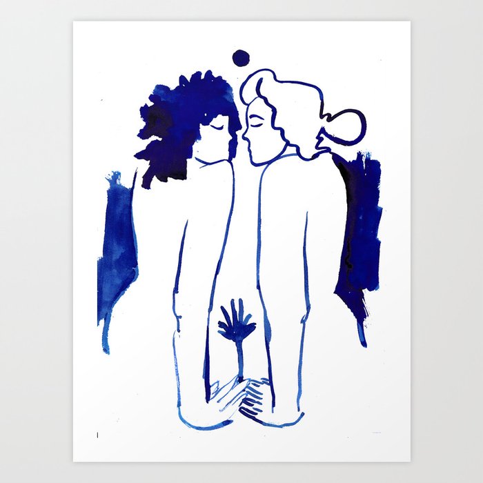Two girls in love // blue painted artprint no 02. Art Print