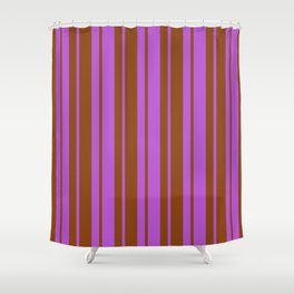 [ Thumbnail: Orchid & Brown Colored Lines/Stripes Pattern Shower Curtain ]