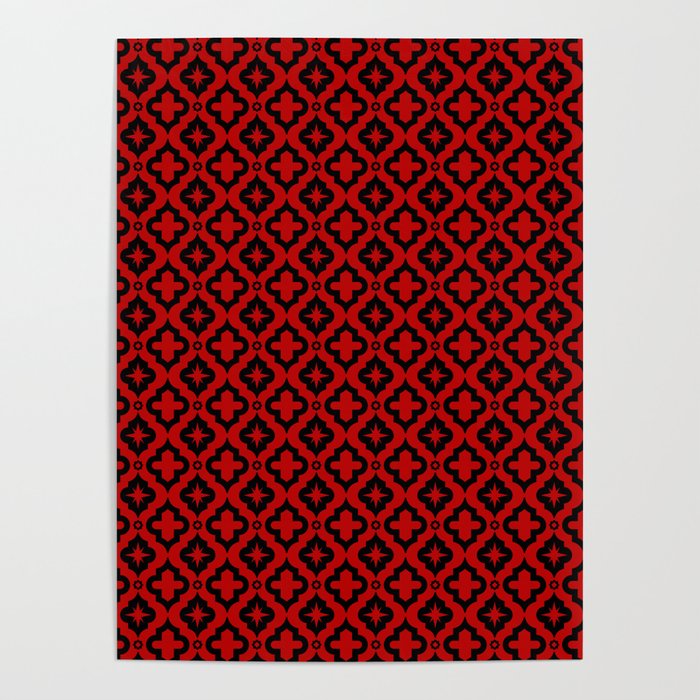 Red and Black Ornamental Arabic Pattern Poster