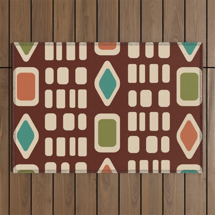 Retro Diamonds Rectangles Multicolored 2 Outdoor Rug