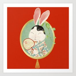 Oriental Rabbit Red Art Print