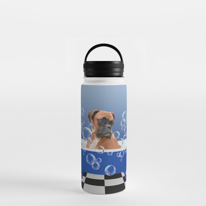 Boxer Dog- Blue Bathtub Soap Bubbles Water Bottle