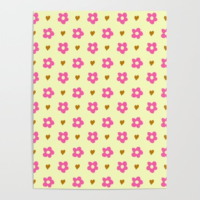 heart and flower 3- yellow and pink Poster