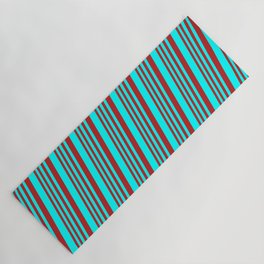 [ Thumbnail: Red & Cyan Colored Stripes Pattern Yoga Mat ]