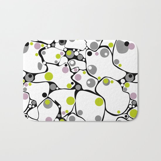 Abstract black and white pattern in green and purple polka dots . Bath Mat