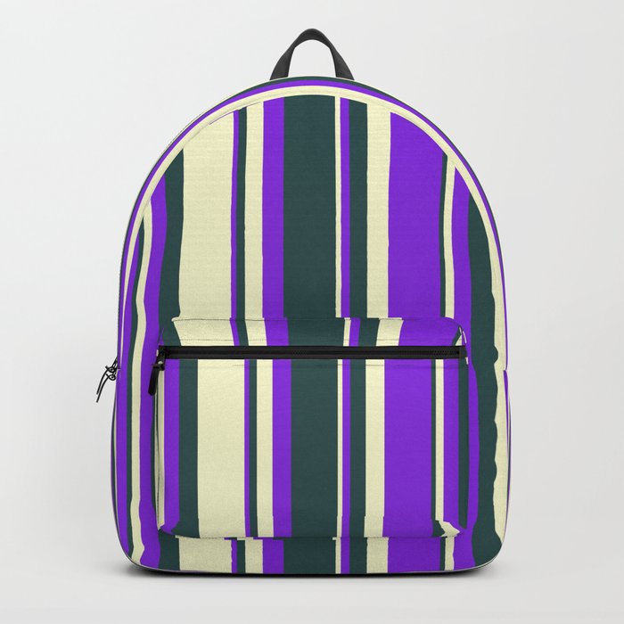 Dark Slate Gray, Light Yellow, and Purple Colored Lines/Stripes Pattern Backpack