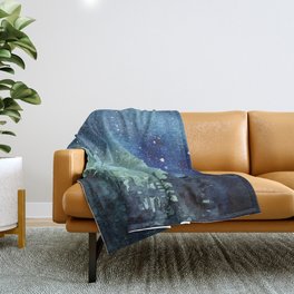 Galaxy Watercolor Aurora Borealis Painting Throw Blanket