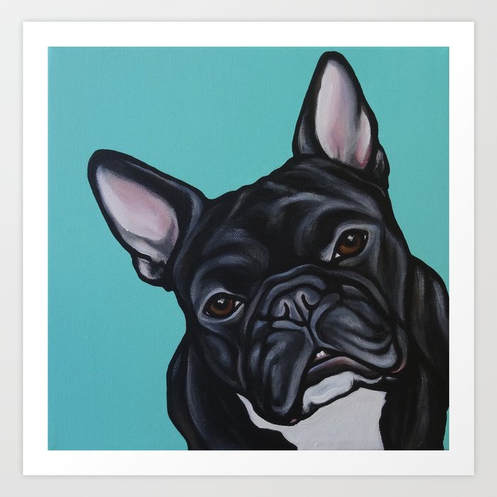 Painting Of A Black French Bulldog Frenchie Pet Portrait On