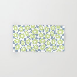 Trippy Checkered Flowers - Small - Light Green & Blue Hand & Bath Towel