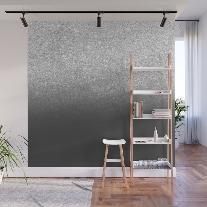 Modern Faux Silver Glitter Ombre Grey Black Color Block Wall Mural By Girlytrend Society6 Ombre and gradient wall mural collection with modern watercolour brush strokes. modern faux silver glitter ombre grey black color block wall mural by girlytrend