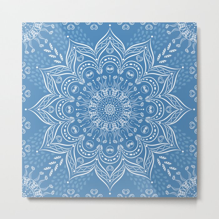 Elegant Blue Boho Mandala Metal Print