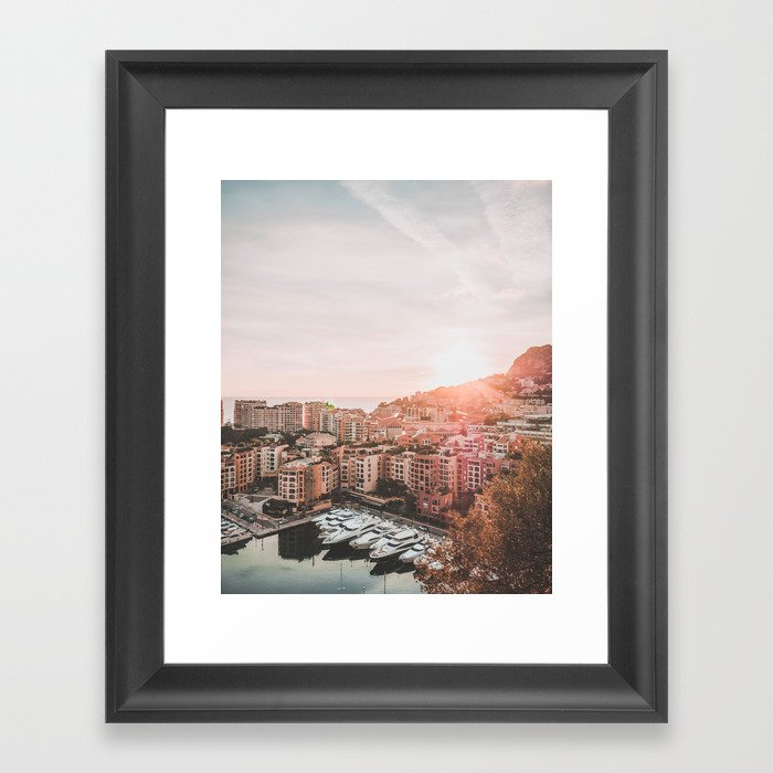 Monaco City Coast Sunset Framed Art Print