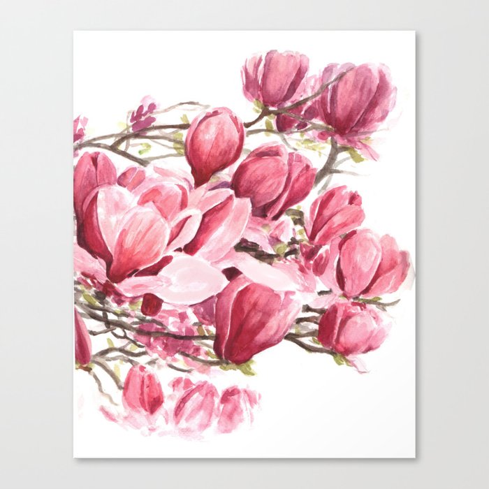 Watercolor Magnolia Flowers Canvas Print By Lelemilojevic Society6