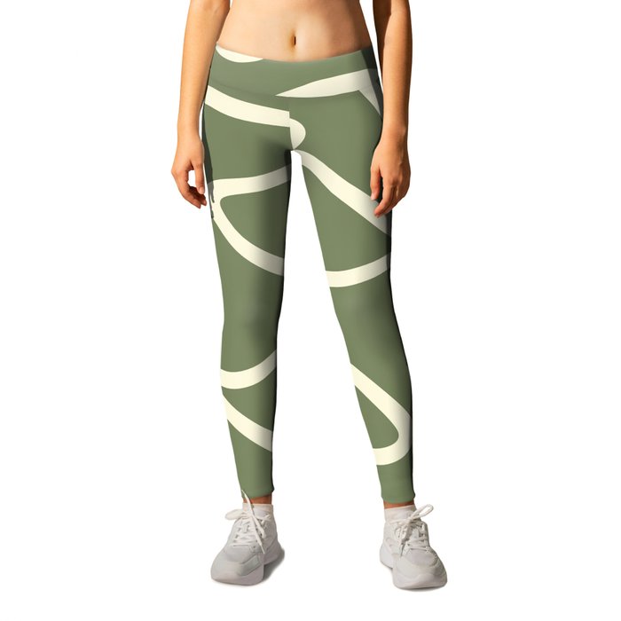 Abstract Mid Century lines pattern -  Green Leggings