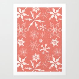 Snowflake collection - snowflake pattern in coral Art Print