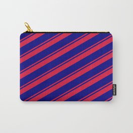 [ Thumbnail: Crimson and Blue Colored Lines/Stripes Pattern Carry-All Pouch ]