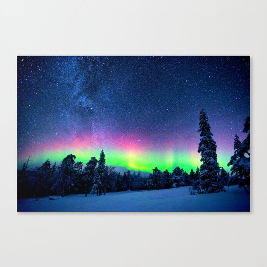 Aurora Borealis Over Wintry Mountains Canvas Print