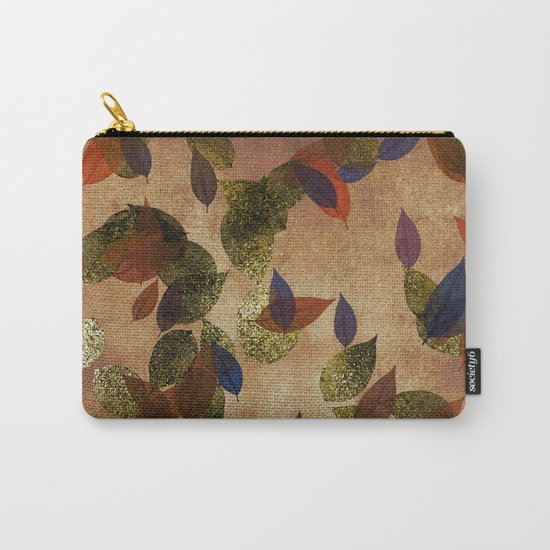 Autumn-world 3 - gold glitter leaves on dark backround Carry-All Pouch