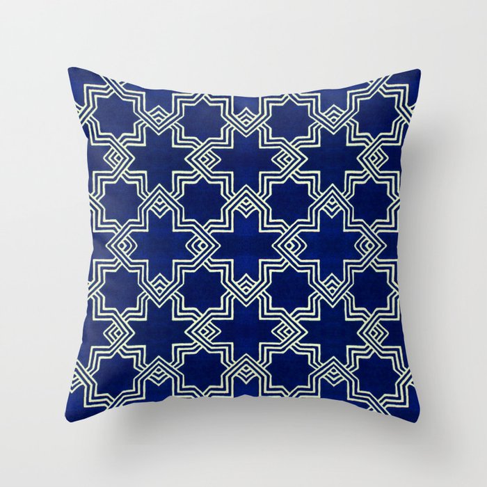 Geometric Deep Blue Oriental Traditional Andalusian Moroccan Style Throw Pillow